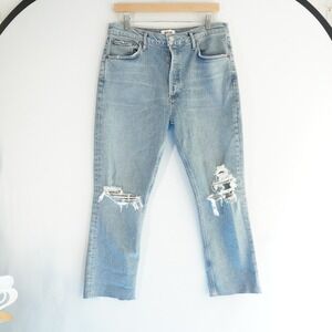 AGOLDE High Rise Riley Straight‎ Leg Jeans Distressed Denim Button Fly Size 31